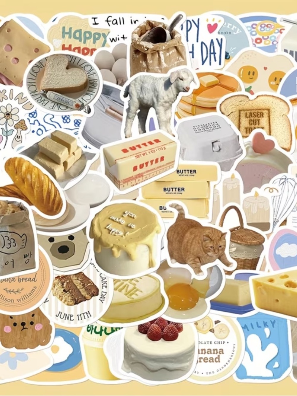 63 Butter & Bakery Aesthetic Stickers Cottagecore Food Vinyl Pack Baking